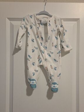 Carter's Cream One-Piece with Teal Penguin Feet